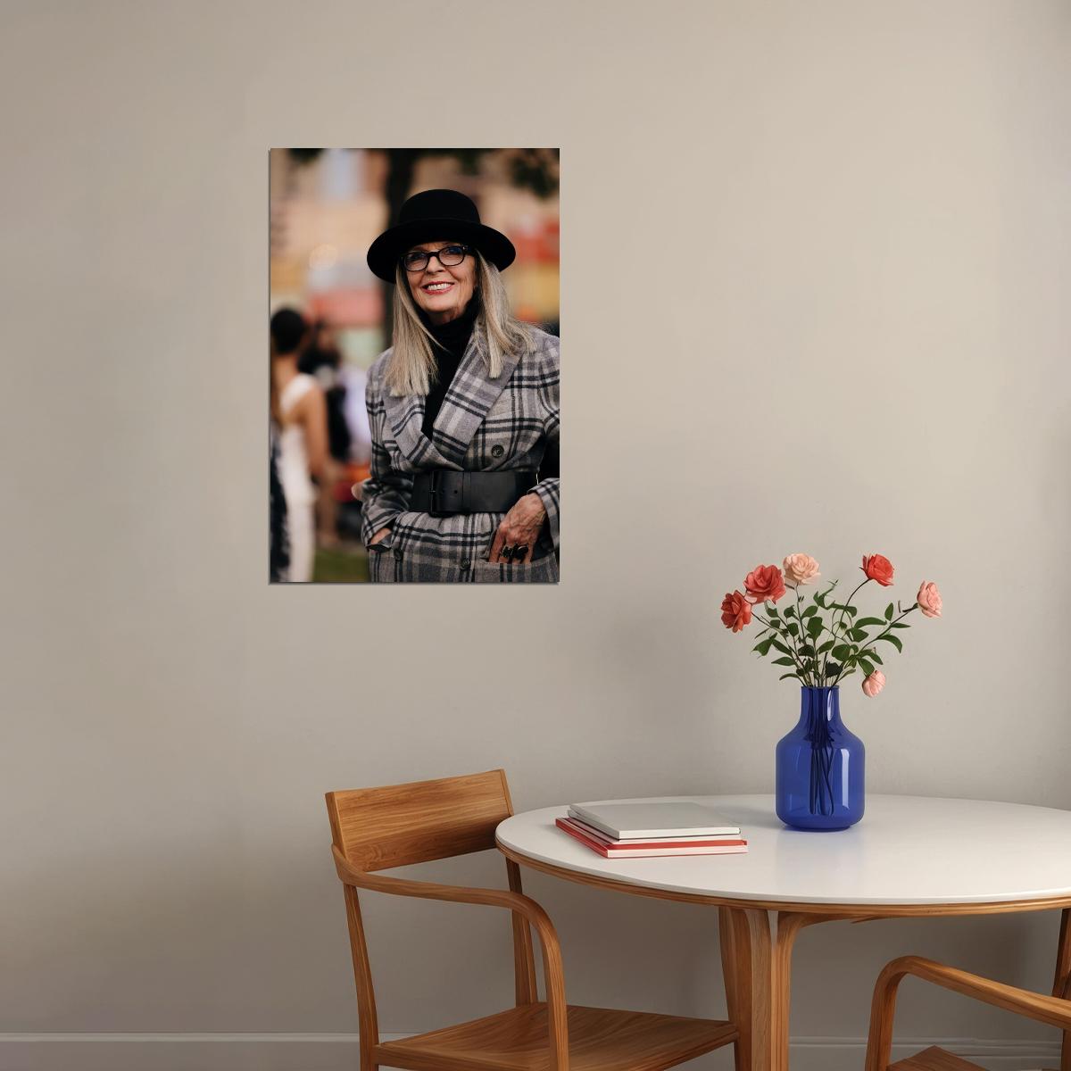 Diane Keaton Classic Fashion Icon Poster Iconic Actress Timeless Hollywood Style Glamorous Wall Art Print Old Hollywood Aesthetic Wall Decor