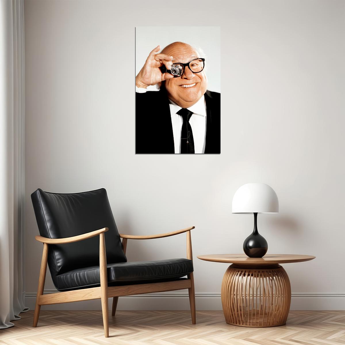 Danny DeVito Playful Portrait Poster Iconic Actor Black And White Fun Hollywood Comedy Legend Wall Art Print Old Hollywood Aesthetic Wall Decor