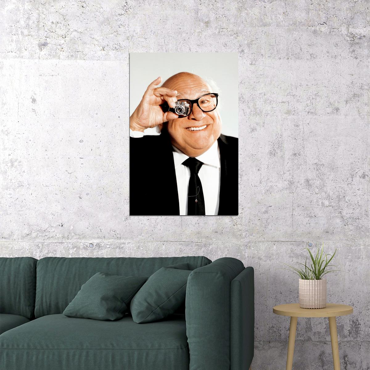 Danny DeVito Playful Portrait Poster Iconic Actor Black And White Fun Hollywood Comedy Legend Wall Art Print Old Hollywood Aesthetic Wall Decor