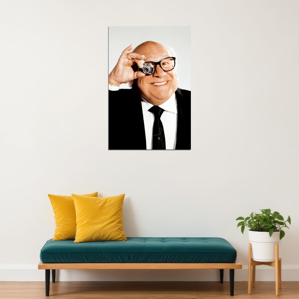 Danny DeVito Playful Portrait Poster Iconic Actor Black And White Fun Hollywood Comedy Legend Wall Art Print Old Hollywood Aesthetic Wall Decor