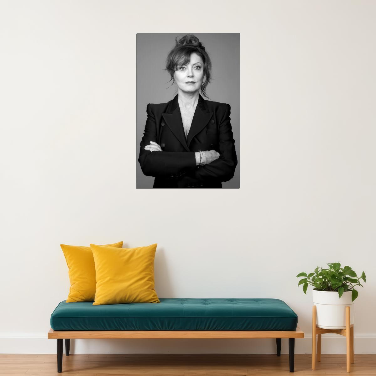 Susan Sarandon Modern Portrait Poster Recent Photo Hollywood Legend Black And White Classic Style Wall Art Print Old Hollywood Aesthetic Wall Decor - xonomax