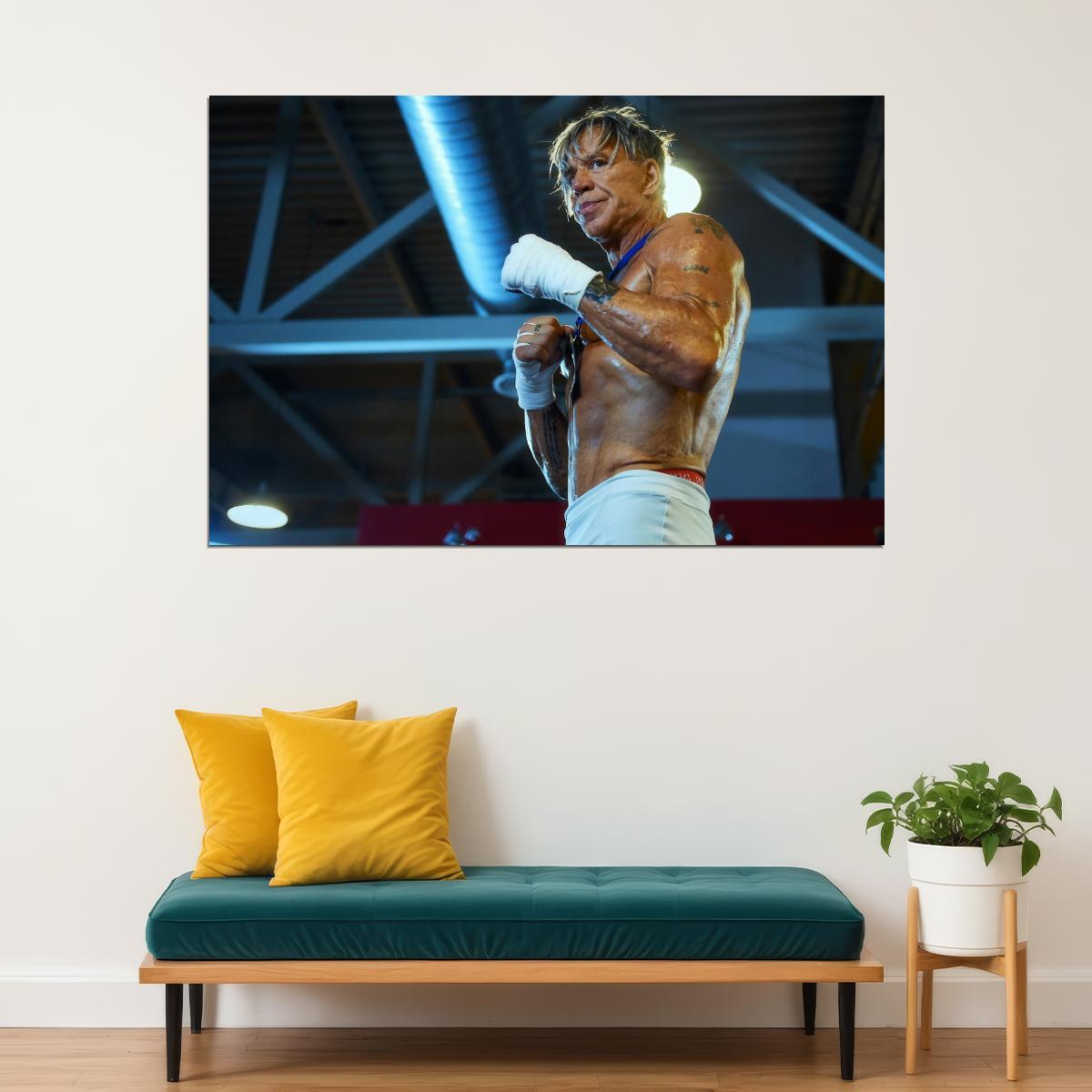 Mickey Mickey Rourke Boxing Career Portrait Poster 1990s Iconic Hollywood Actor Fighter Glamorous Sports Photo Wall Art Print Old Hollywood Aesthetic Wall Decor - xonomax