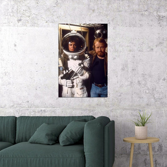 Ridley Scott And Sigourney Weaver Alien Set Poster 1979 Retro Sci-Fi Film Director And Actress Behind The Scenes Wall Art Print Old Hollywood Aesthetic Wall Decor - xonomax