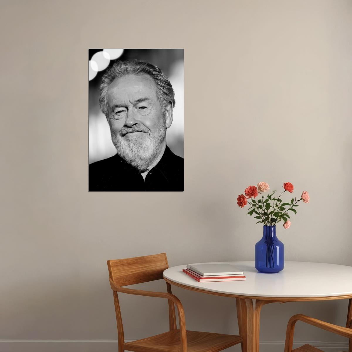 Ridley Scott Black And White Portrait Poster Legendary Filmmaker Iconic Hollywood Director Wall Art Print Old Hollywood Aesthetic Wall Decor