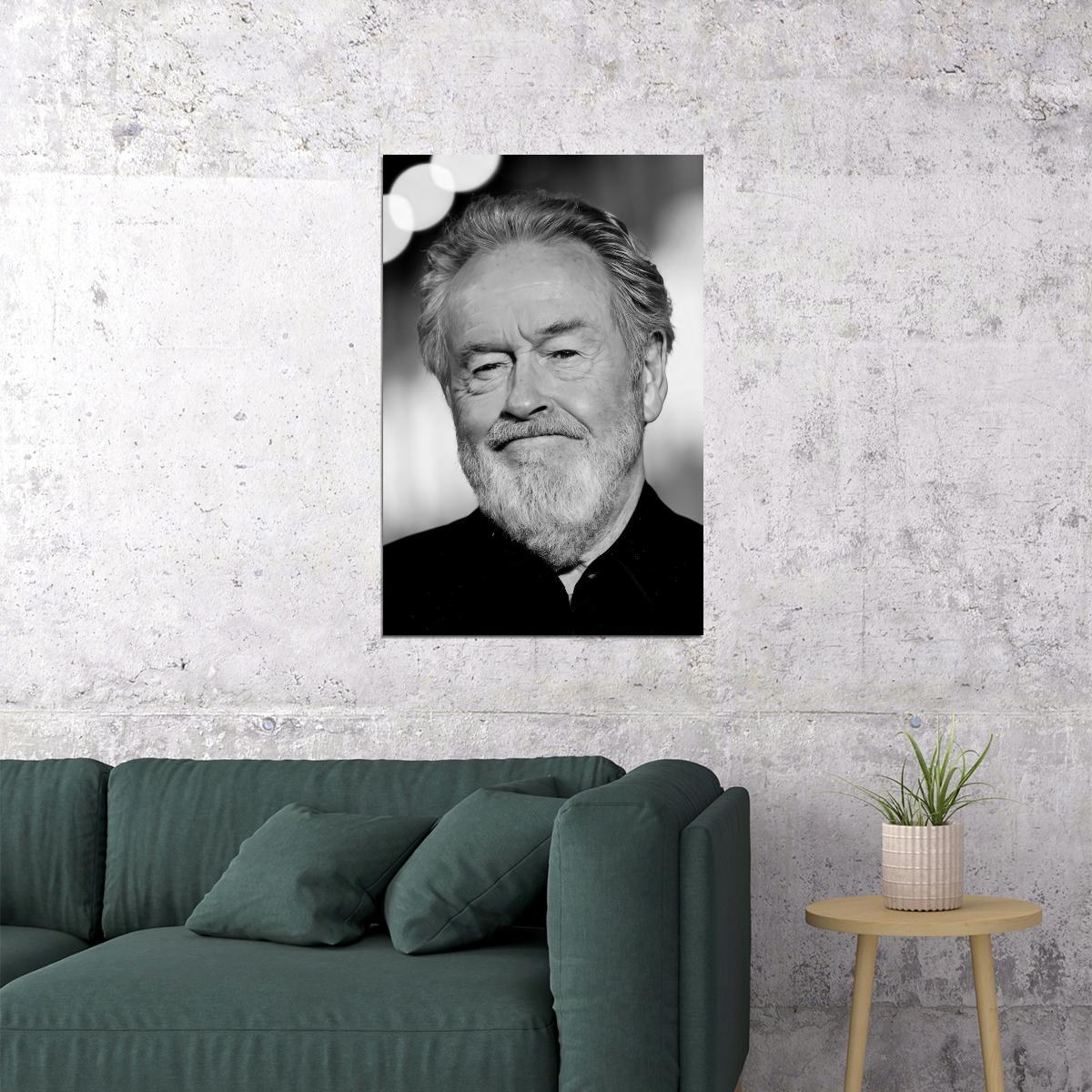 Ridley Scott Black And White Portrait Poster Legendary Filmmaker Iconic Hollywood Director Wall Art Print Old Hollywood Aesthetic Wall Decor