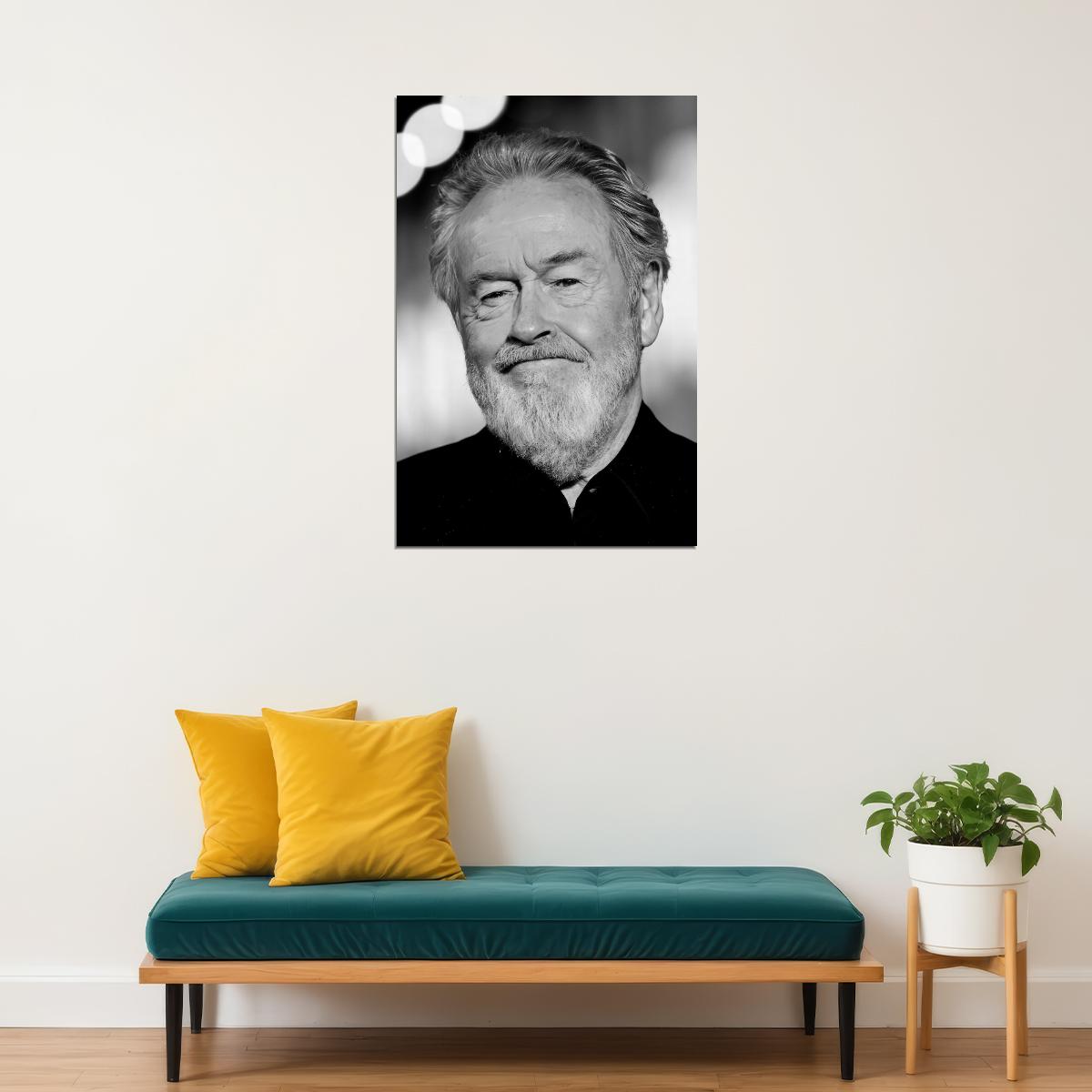Ridley Scott Black And White Portrait Poster Legendary Filmmaker Iconic Hollywood Director Wall Art Print Old Hollywood Aesthetic Wall Decor