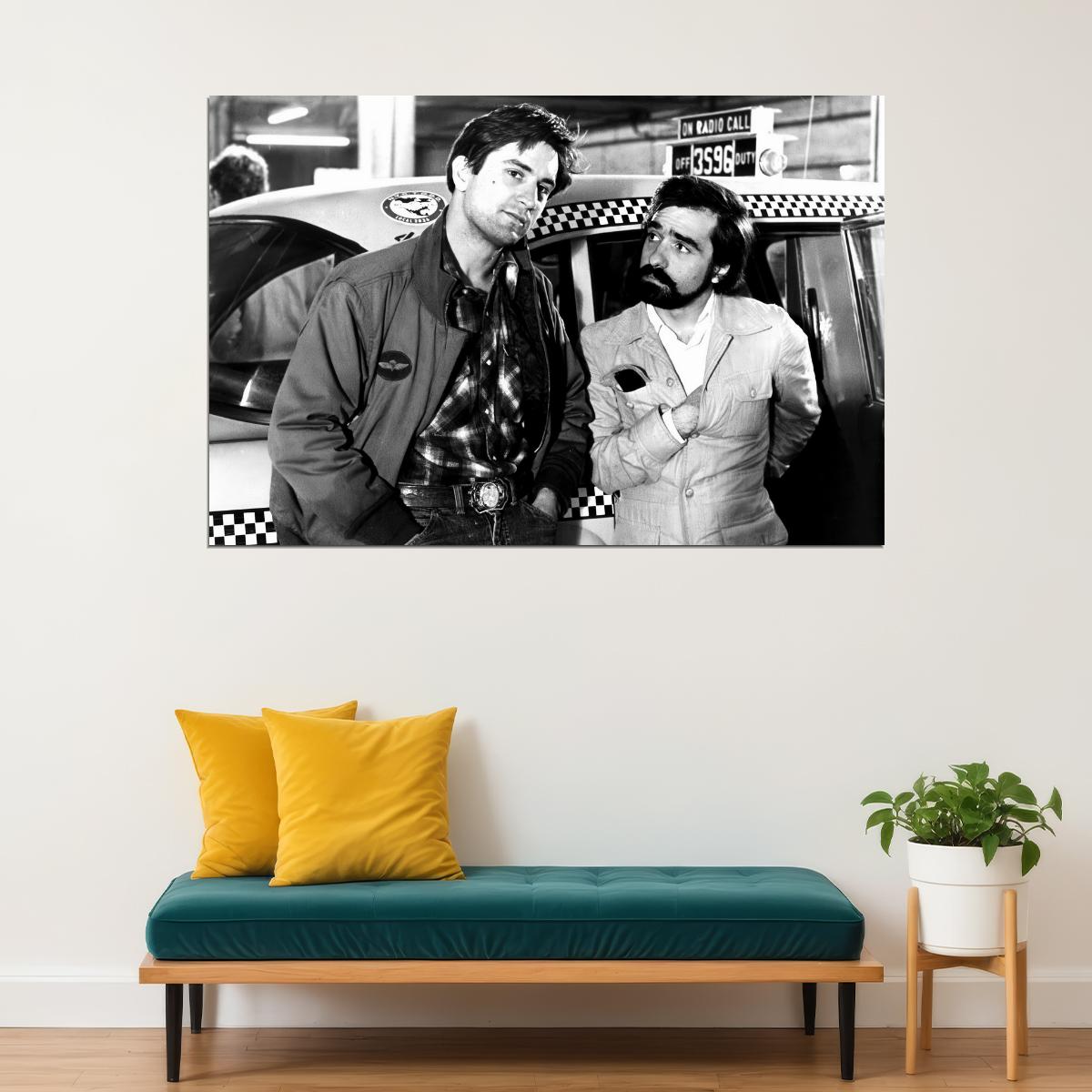 Martin Scorsese And Robert De Niro Taxi Driver Set Poster 1976 Iconic Film Behind The Scenes Classic Hollywood Wall Art Print Old Hollywood Aesthetic Wall Decor - xonomax