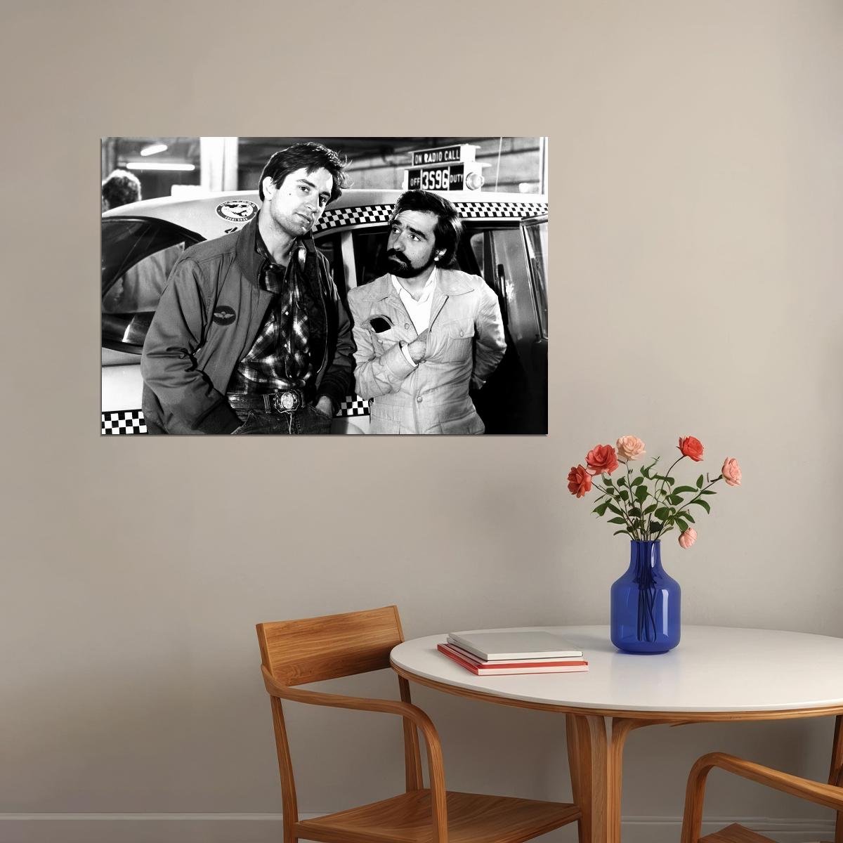 Martin Scorsese And Robert De Niro Taxi Driver Set Poster 1976 Iconic Film Behind The Scenes Classic Hollywood Wall Art Print Old Hollywood Aesthetic Wall Decor - xonomax