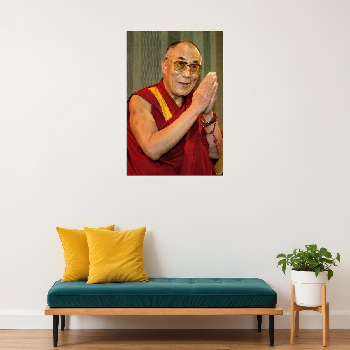 Tenzin Gyatso 14th Dalai Lama Modern Portrait Poster Iconic Tibetan Spiritual Leader Recent Photo Wall Art Print Old Hollywood Aesthetic Wall Decor - xonomax