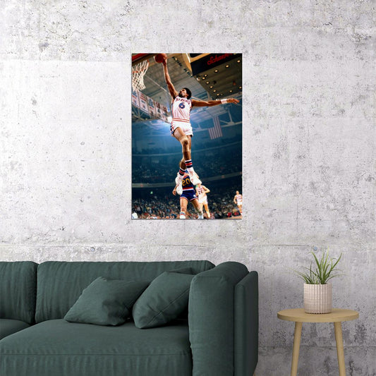 Julius Erving Dunk Poster Iconic Basketball Player Classic Sports Legend High-Flying Move Wall Art Print Old Hollywood Aesthetic Wall Decor - xonomax