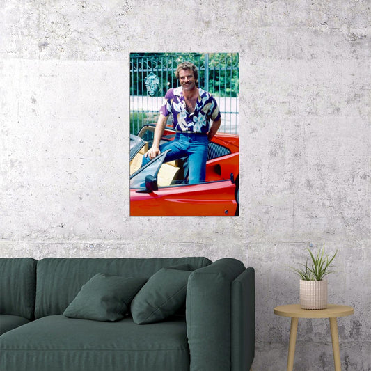 Tom Selleck 1980s Classic Car Scene Poster Magnum PI Actor Retro Hollywood Star Wall Art Print Old Hollywood Aesthetic Wall Decor - xonomax