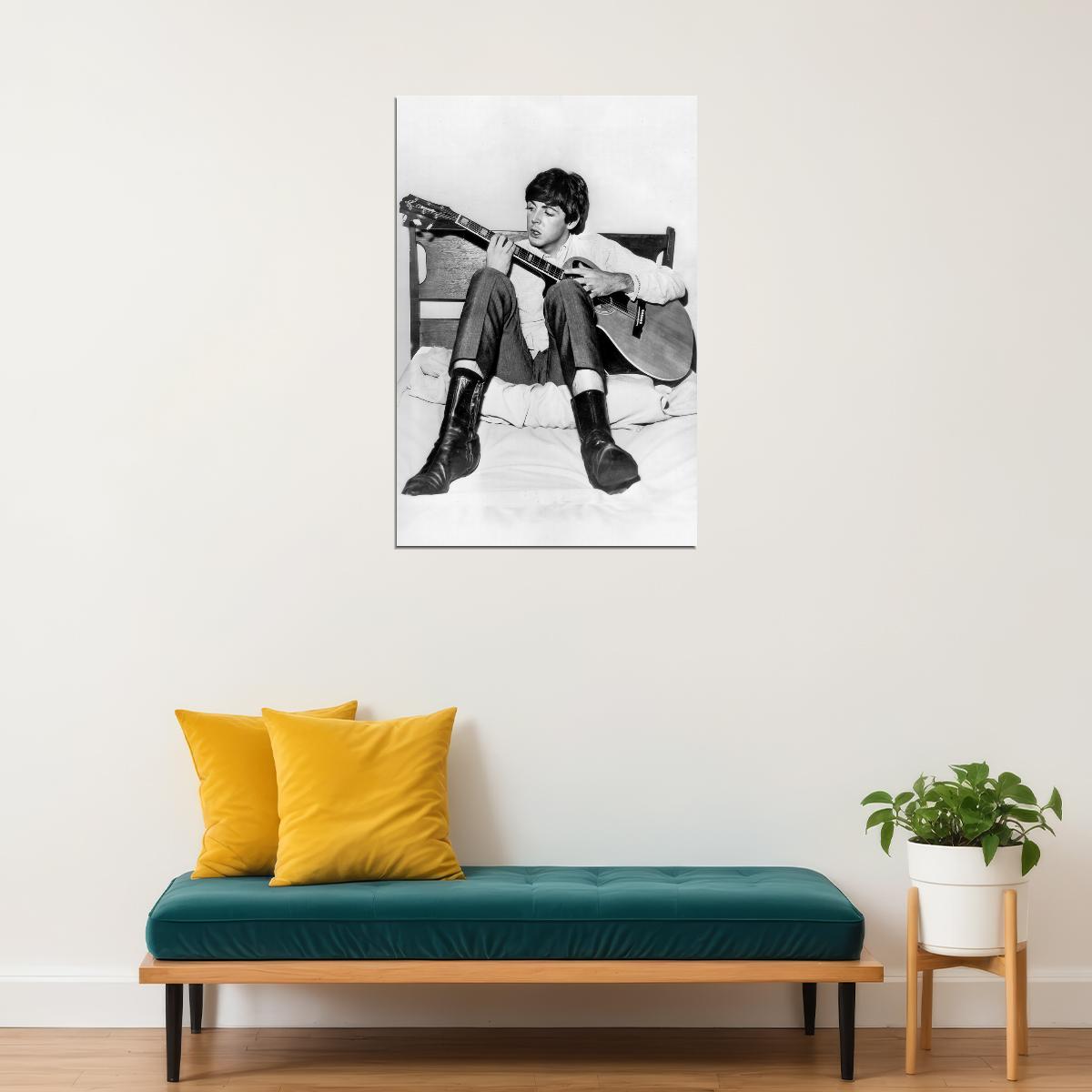 Paul McCartney Young Black And White Poster Iconic Musician 1960s Portrait Classic Rock Star Print Old Hollywood Aesthetic Wall Decor - xonomax
