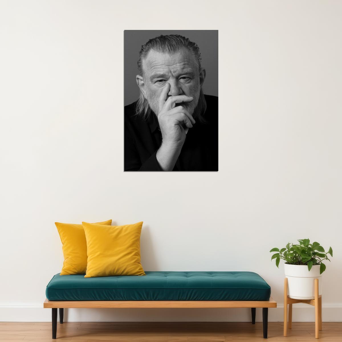 Brendan Gleeson Modern Portrait Poster Legendary Actor Recent Black And White Photo Pop Culture Icon Print Old Hollywood Aesthetic Wall Decor