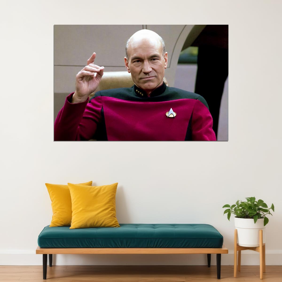 Patrick Stewart Jean-Luc Picard Portrait 1980s Sci-Fi TV Series Wall Art Print Poster Old Hollywood Aesthetic Wall Decor - xonomax