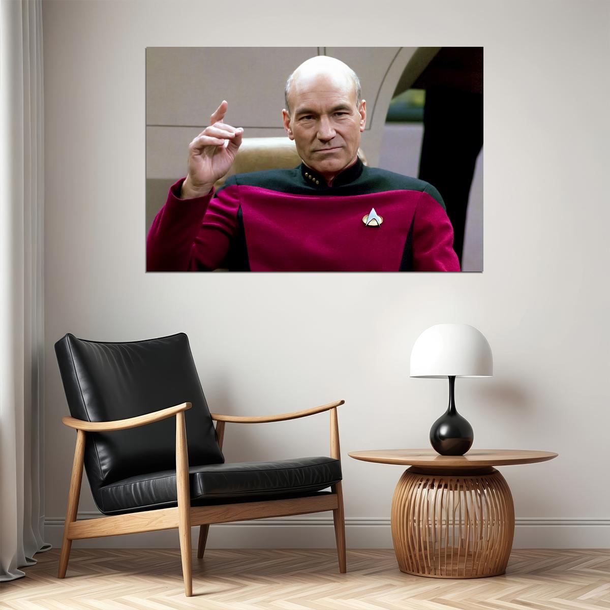 Patrick Stewart Jean-Luc Picard Portrait 1980s Sci-Fi TV Series Wall Art Print Poster Old Hollywood Aesthetic Wall Decor - xonomax