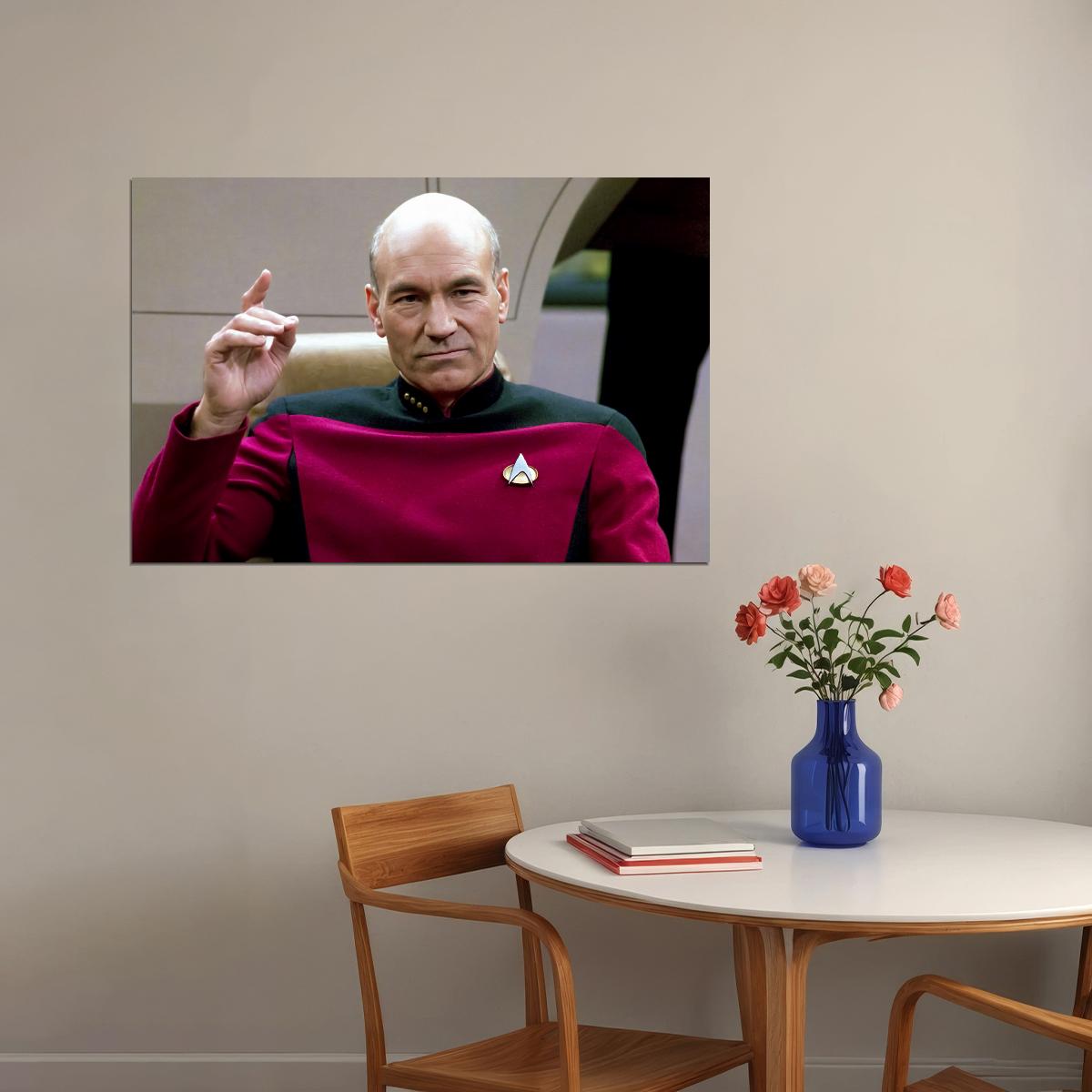 Patrick Stewart Jean-Luc Picard Portrait 1980s Sci-Fi TV Series Wall Art Print Poster Old Hollywood Aesthetic Wall Decor - xonomax