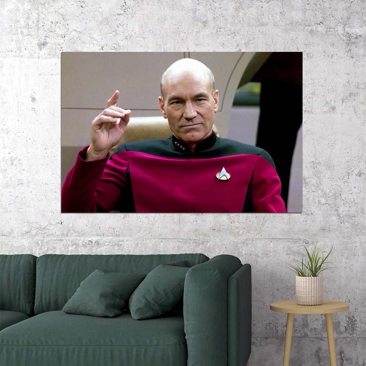 Patrick Stewart Jean-Luc Picard Portrait 1980s Sci-Fi TV Series Wall Art Print Poster Old Hollywood Aesthetic Wall Decor - xonomax