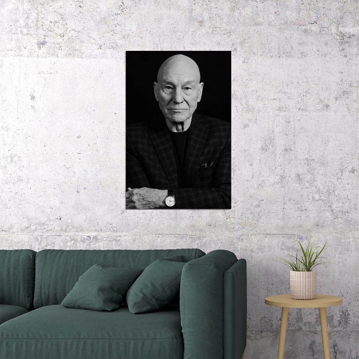 Patrick Stewart Black And White Photo Print Legendary Actor Timeless Portrait Wall Art Poster Old Hollywood Aesthetic Wall Decor - xonomax