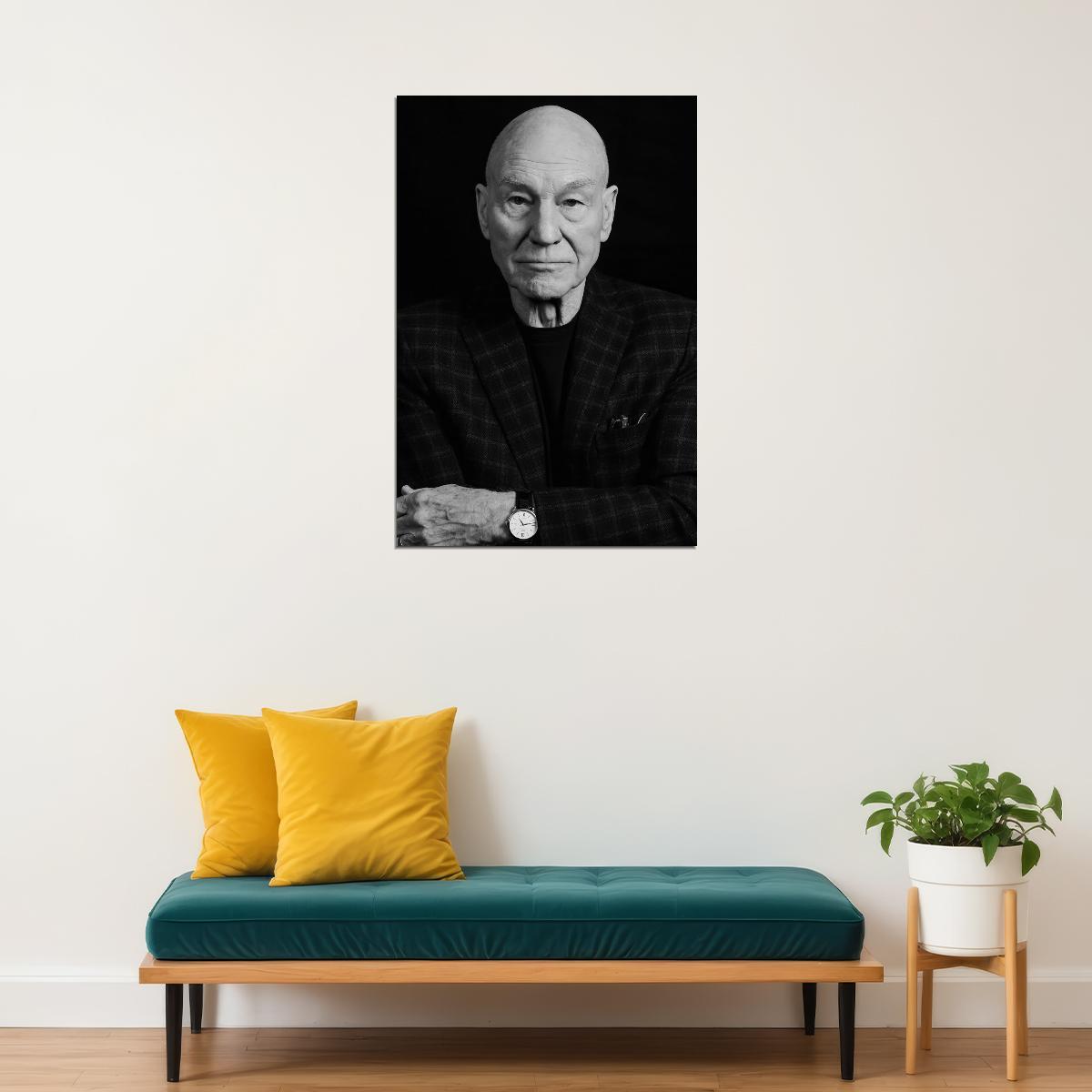 Patrick Stewart Black And White Photo Print Legendary Actor Timeless Portrait Wall Art Poster Old Hollywood Aesthetic Wall Decor - xonomax
