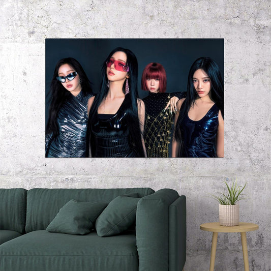 aespa Karina Winter Giselle Ningning Whiplash Album Concept Group Photo K-pop Music Poster Edgy Aesthetic Cyberpunk Female Idol Print Trendy Girl Group Wall Art - xonomax
