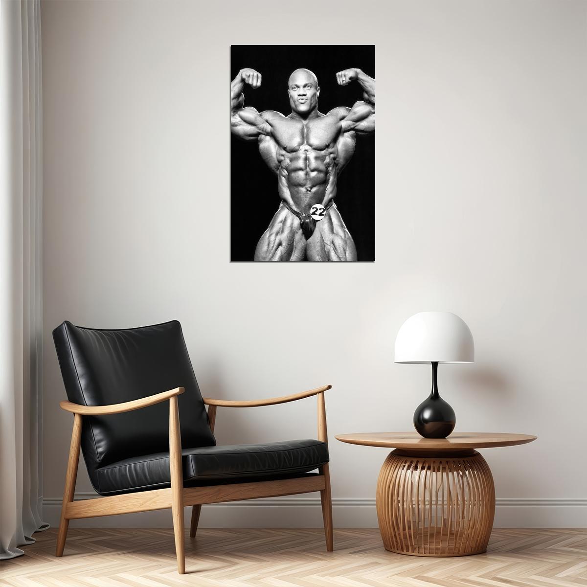 Phil Heath Front Double Biceps Olympia Pose Black And White Bodybuilder Poster Bodybuilding Workout HD Photo Print Motivational Gym Decor Athletes Icon Wall Art - xonomax