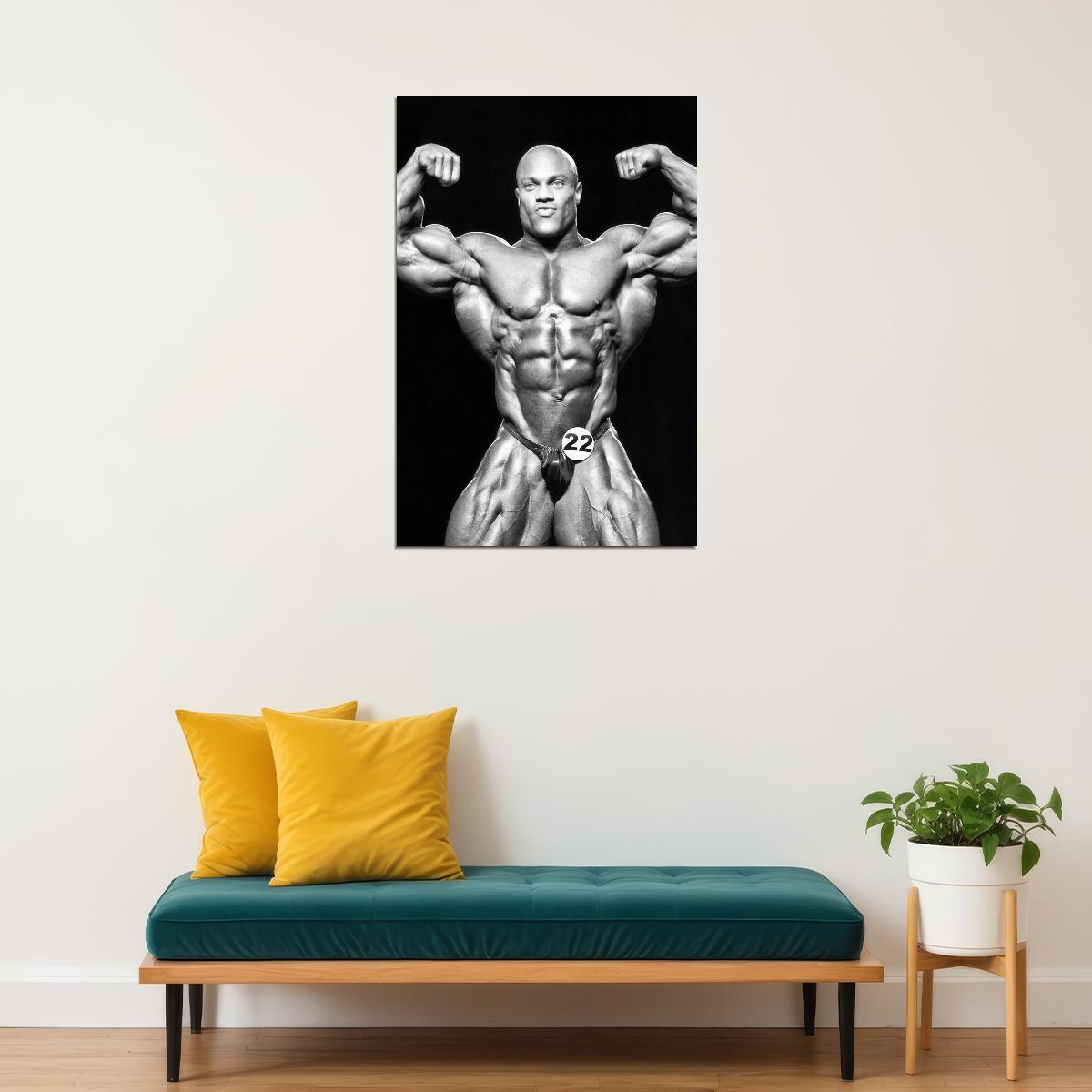 Phil Heath Front Double Biceps Olympia Pose Black And White Bodybuilder Poster Bodybuilding Workout HD Photo Print Motivational Gym Decor Athletes Icon Wall Art - xonomax