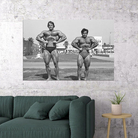 Franco Columbu and Arnold Schwarzenegge Front Lat Spread Black And White Famous Oldschool Bodybuilder Poster Bodybuilding Workout HD Photo Print Inspirational Athletes Wall Art - xonomax