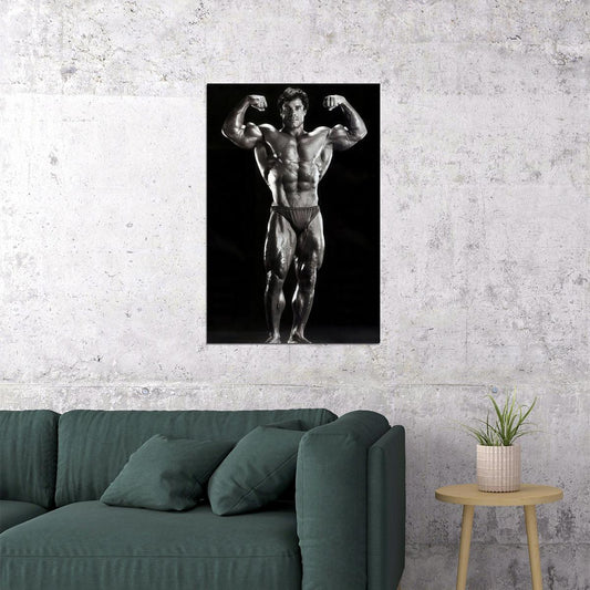 Franco Columbu Front Double Biceps Olympia Pose Black And White Famous Oldschool Bodybuilder Poster Bodybuilding Workout HD Photo Print Motivational Gym Decor Athletes Wall Art - xonomax