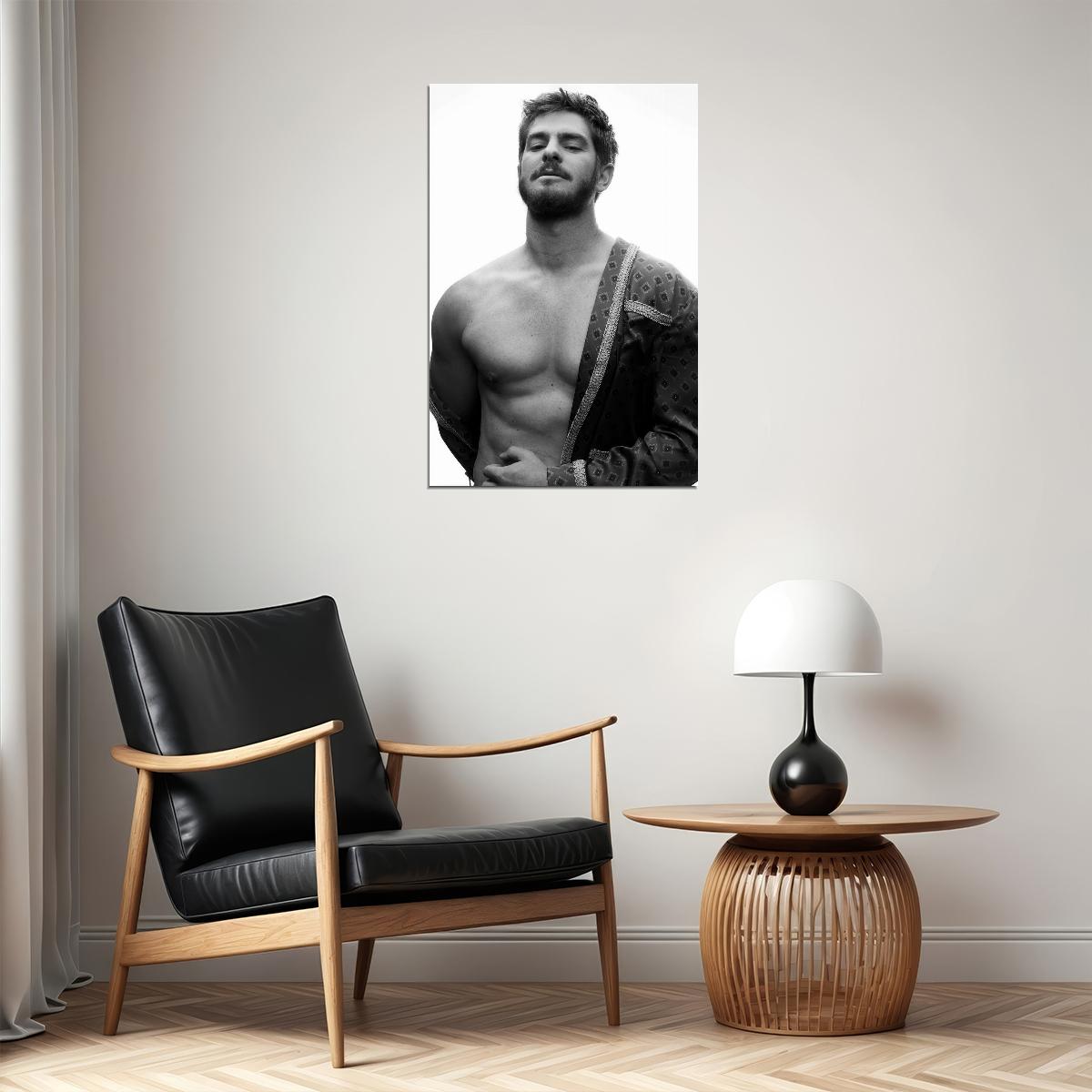 Andrew Garfield Black and White Photo Print Shirtless Celebrity Poster Hollywood Handsome Man Wall Art Stylish Male Model Aesthetic Wall Decor - xonomax