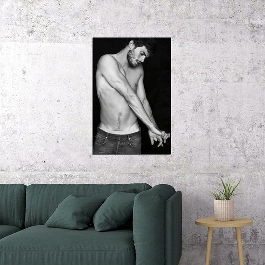 Jamie Dornan Black and White Photo Print Hollywood Celebrity Poster Shirtless Handsome Man Wall Art Stylish Male Aesthetic Decor for Bedroom - xonomax