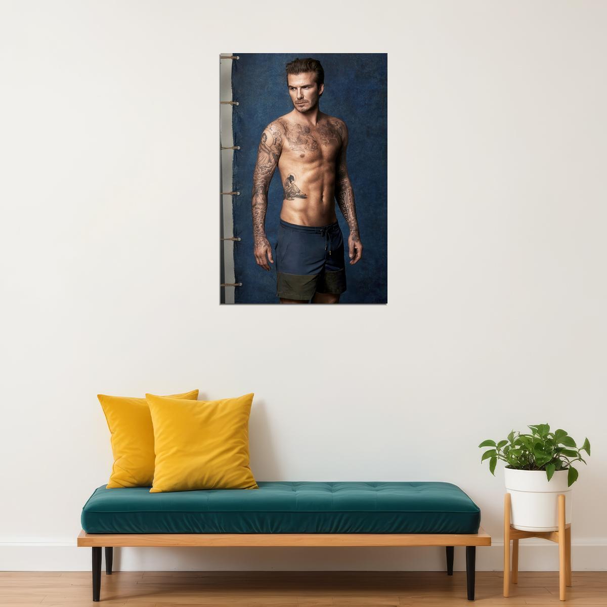 David Beckham Sexy Photo Print Hollywood Celebrity Poster Shirtless Handsome Man Wall Art Hot Tattooed Male Model Aesthetic Decor for Bedroom Living Room - xonomax