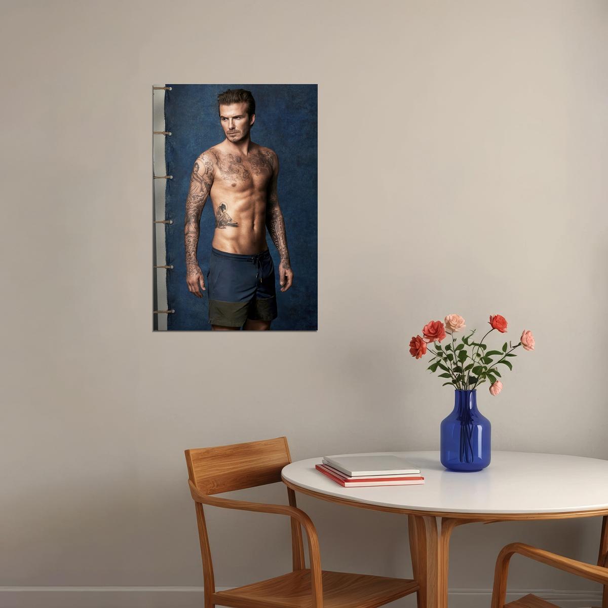David Beckham Sexy Photo Print Hollywood Celebrity Poster Shirtless Handsome Man Wall Art Hot Tattooed Male Model Aesthetic Decor for Bedroom Living Room - xonomax