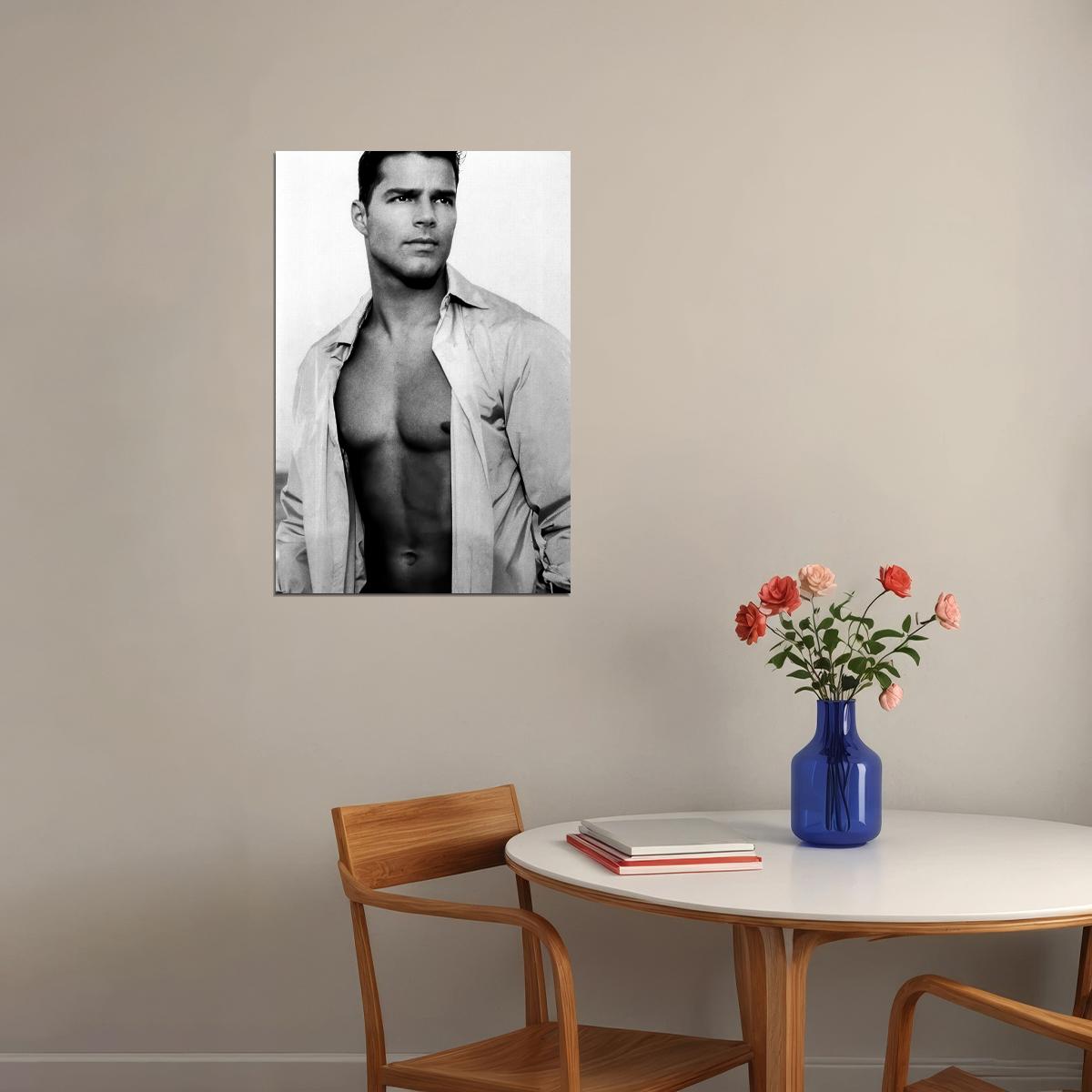 Ricky Martin Black and White Photo Print Gay Icon Hollywood Celebrity Poster Handsome Man Wall Art Stylish Male Aesthetic Decor for Bedroom Living Space
