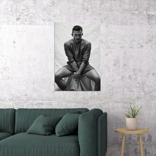 Jonathan Bailey Black and White Photo Print Hollywood Celebrity Poster Handsome Man Wall Art Hot Male Aesthetic Decor for Bedroom Office - xonomax