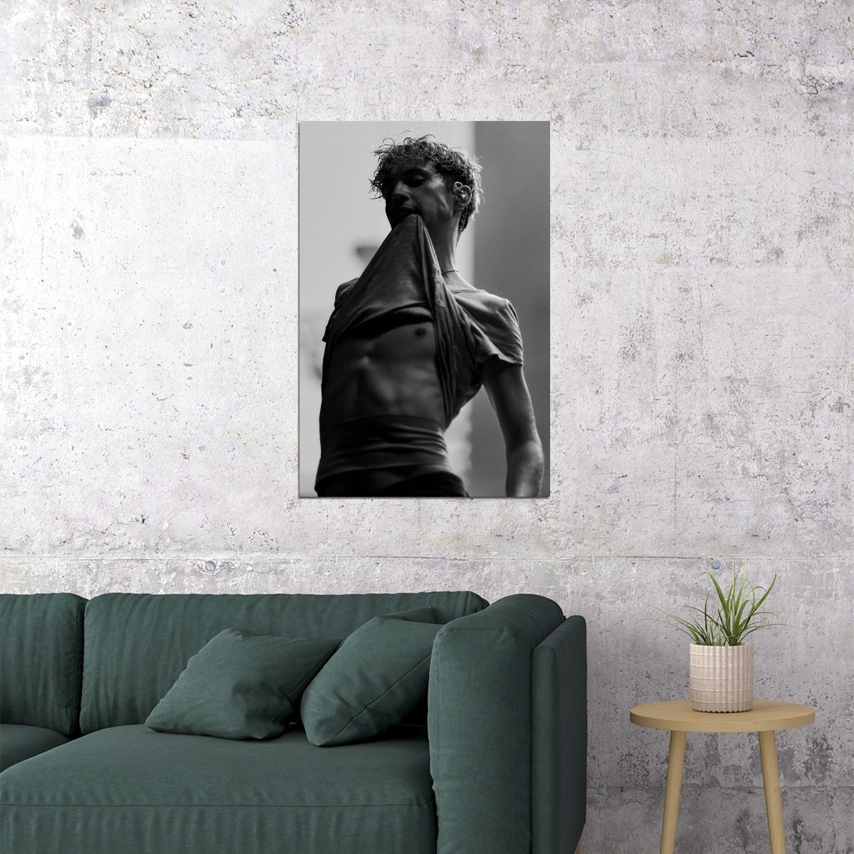 Troye Sivan Black and White Photo Print Hollywood Celebrity Poster Shirtless Handsome Man Wall Art Hot Male Aesthetic Decor for Bedroom Living Room