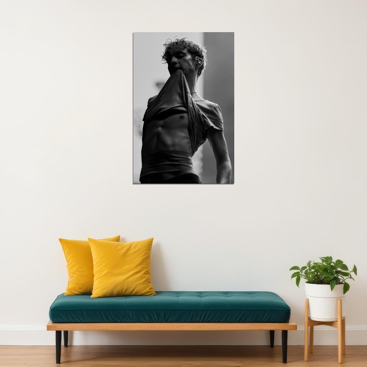 Troye Sivan Black and White Photo Print Hollywood Celebrity Poster Shirtless Handsome Man Wall Art Hot Male Aesthetic Decor for Bedroom Living Room