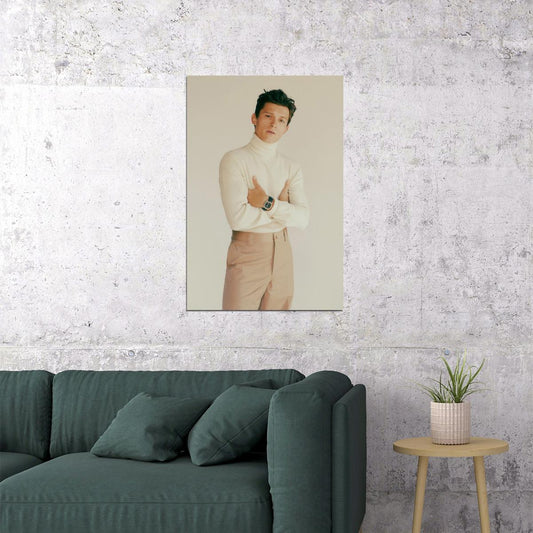 Tom Holland Classy Turtleneck Photo Print Hollywood Celebrity Poster Handsome Man Wall Art Hot Male Model Aesthetic Decor for Bedroom Living Space - xonomax