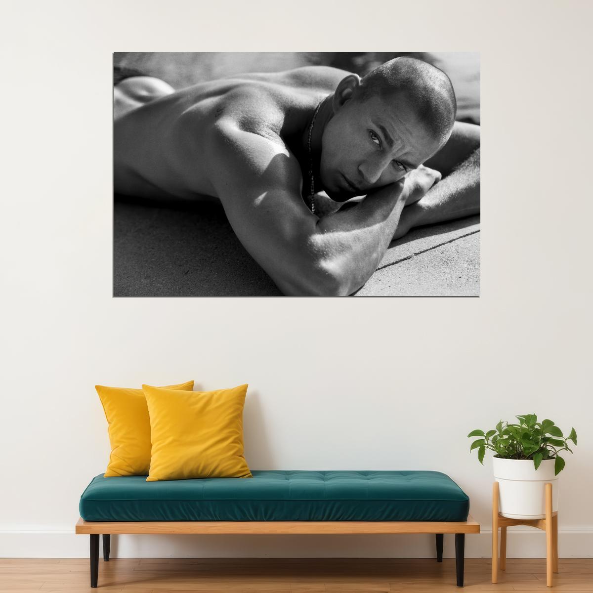 Channing Tatum Black and White Outdoor Photo Print Hollywood Celebrity Poster Shirtless Handsome Man Wall Art Hot Male Aesthetic Decor for Bedroom Living Space - xonomax
