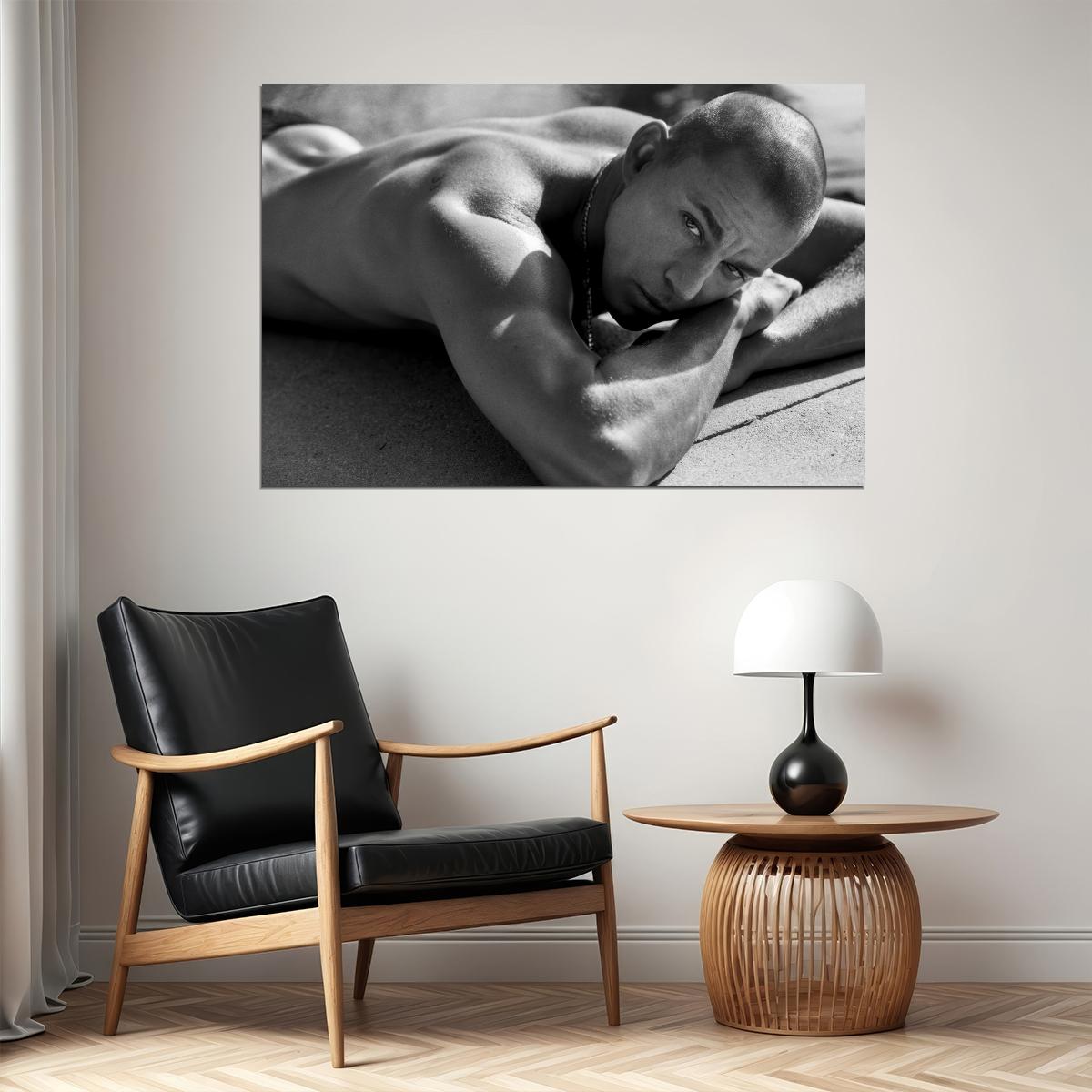 Channing Tatum Black and White Outdoor Photo Print Hollywood Celebrity Poster Shirtless Handsome Man Wall Art Hot Male Aesthetic Decor for Bedroom Living Space - xonomax