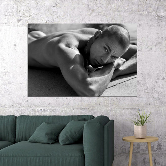 Channing Tatum Black and White Outdoor Photo Print Hollywood Celebrity Poster Shirtless Handsome Man Wall Art Hot Male Aesthetic Decor for Bedroom Living Space - xonomax