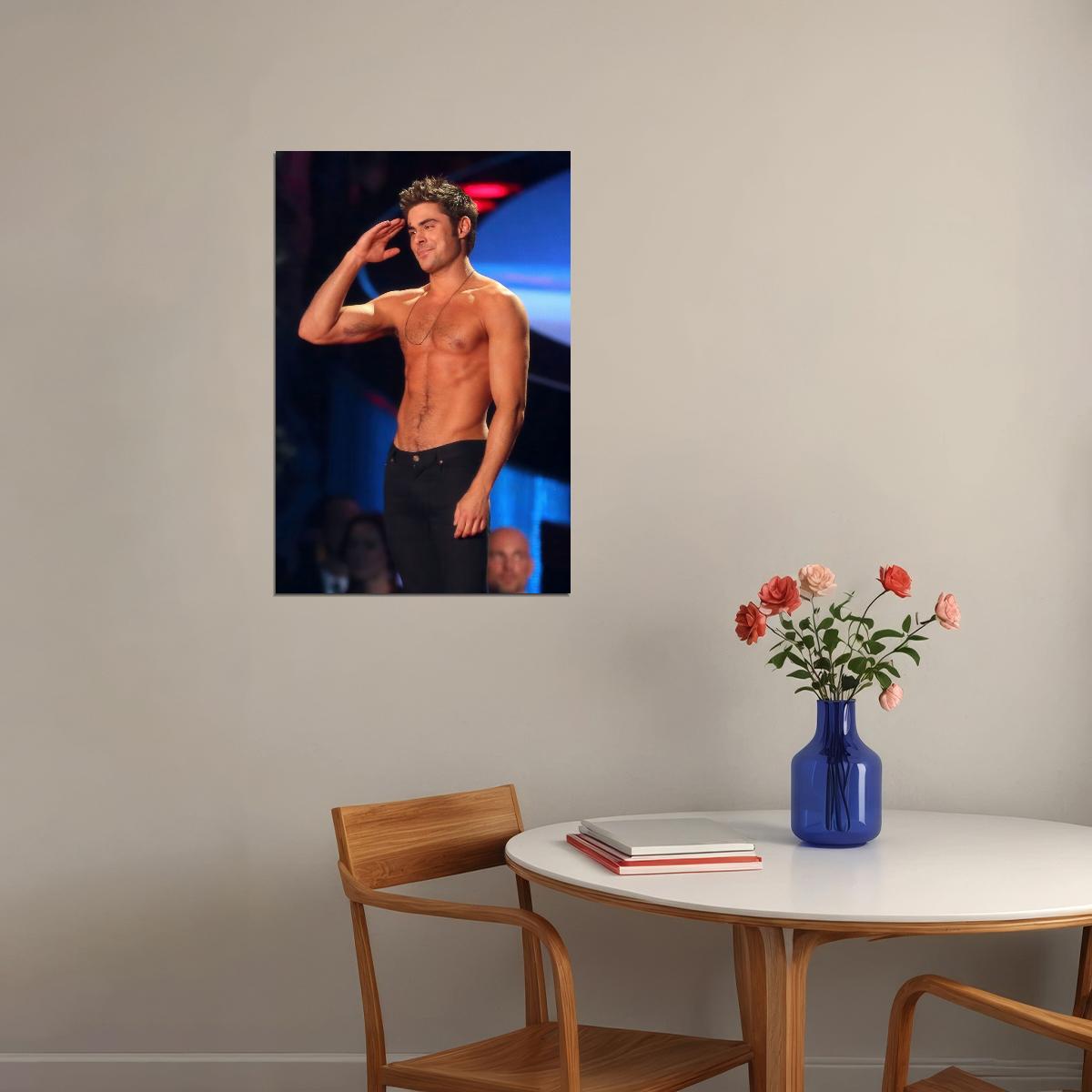 Zac Efron Performance Photo Print Hollywood Celebrity Poster Shirtless Handsome Man Wall Art Hot Male Aesthetic Decor for Bedroom Living Room