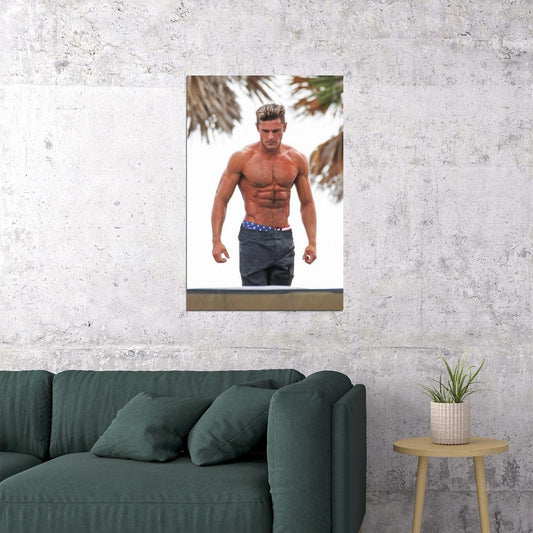 Zac Efron Athletic Photo Print Hollywood Celebrity Poster Shirtless Handsome Man Wall Art Hot Male Model Aesthetic Decor for Bedroom Living Space - xonomax