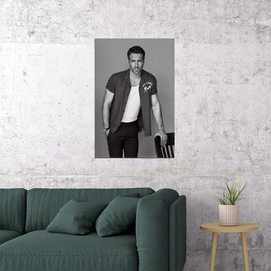 Ryan Reynolds Classic Black and White Photo Print Hollywood Celebrity Poster Handsome Man Wall Art Hot Male Aesthetic Decor for Bedroom Office - xonomax