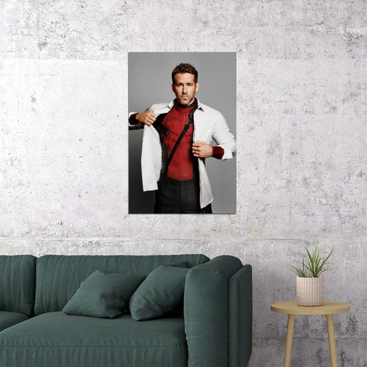 Ryan Reynolds Playful Suit Photo Print Hollywood Celebrity Poster Handsome Man Wall Art Hot Male Aesthetic Decor for Bedroom Living Space - xonomax