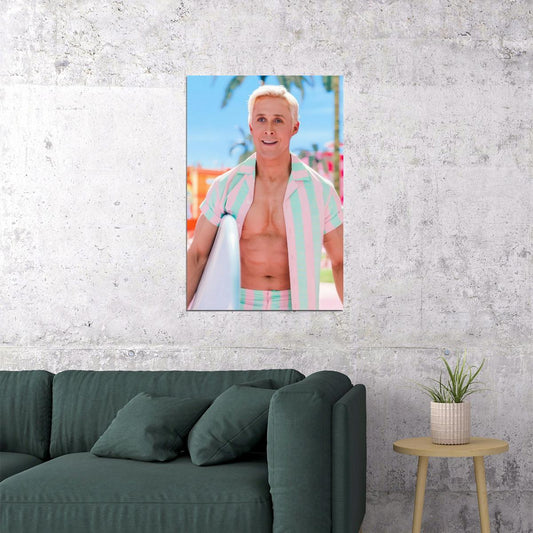 Ryan Gosling Beach Shirtless Photo Print Hollywood Celebrity Poster Handsome Man Wall Art Hot Male Aesthetic Decor for Bedroom Living Space - xonomax