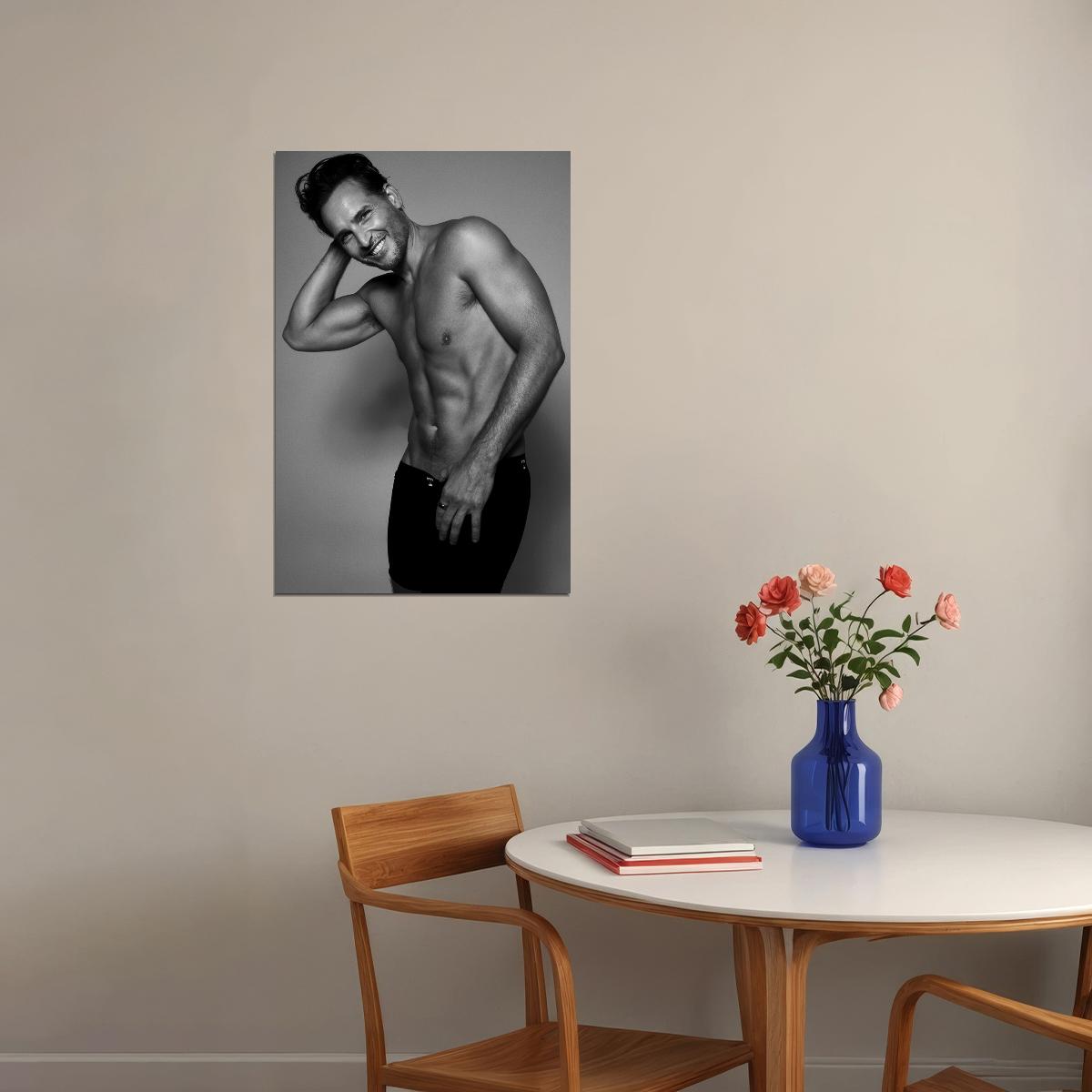 Peter Facinelli Black and White Shirtless Photo Print Hollywood Celebrity Poster Handsome Man Wall Art Hot Male Model Aesthetic Decor for Bedroom Living Room - xonomax