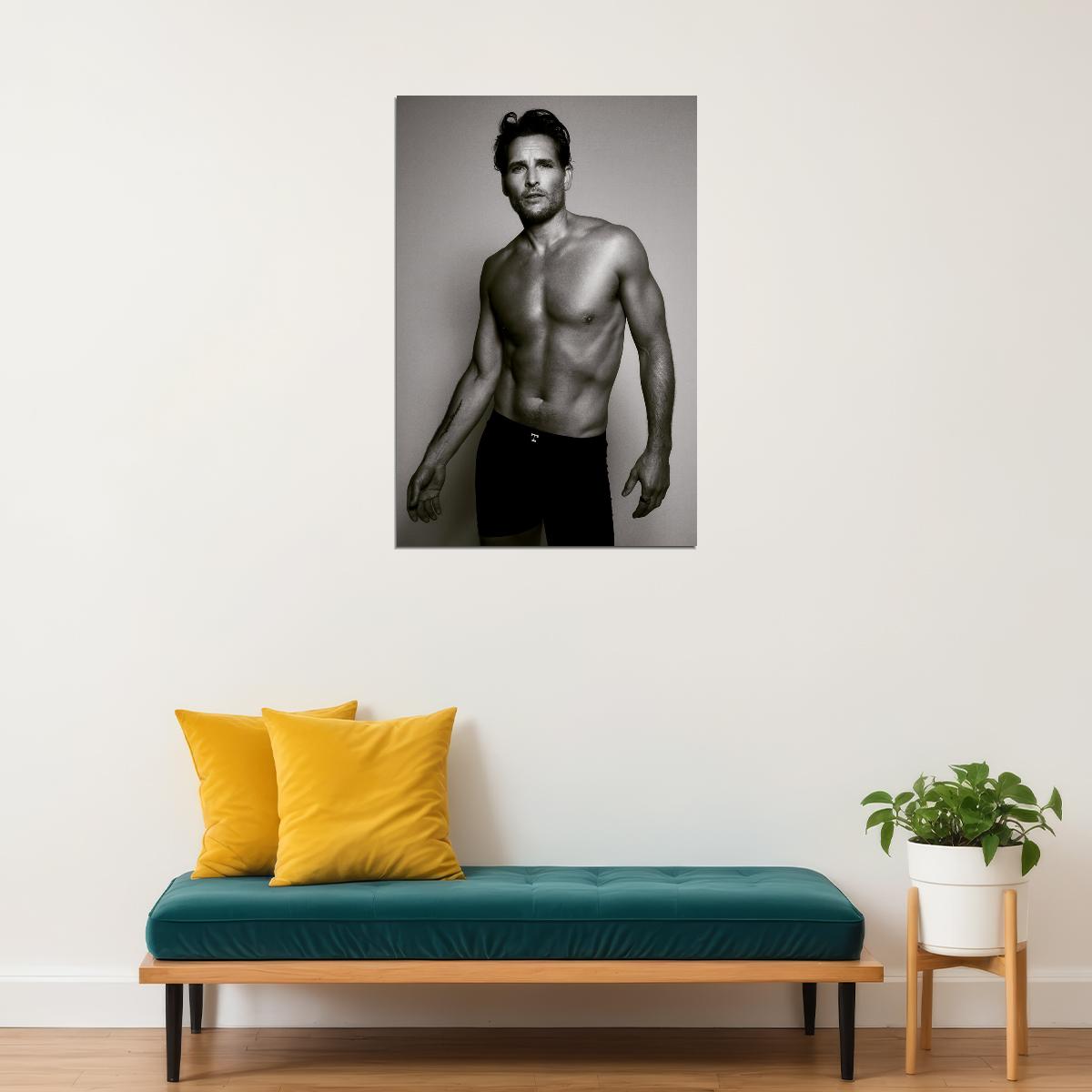Peter Facinelli Confident Black and White Shirtless Photo Print Hollywood Celebrity Poster Handsome Man Wall Art Hot Male Aesthetic Decor for Bedroom Living Space - xonomax