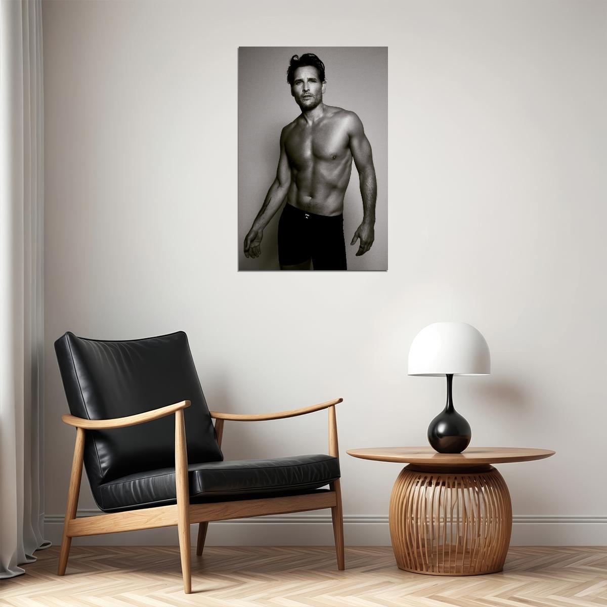 Peter Facinelli Confident Black and White Shirtless Photo Print Hollywood Celebrity Poster Handsome Man Wall Art Hot Male Aesthetic Decor for Bedroom Living Space - xonomax