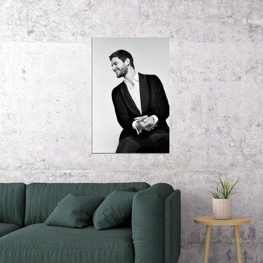 Ben Barnes Black and White Smiling Photo Print Hollywood Celebrity Poster Handsome Man Wall Art Hot Male Model Aesthetic Decor for Bedroom Office - xonomax