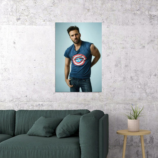 Chris Evans America T-Shirt Photo Print Hollywood Celebrity Poster Handsome Man Wall Art Hot Male Model Aesthetic Decor for Bedroom Living Room - xonomax